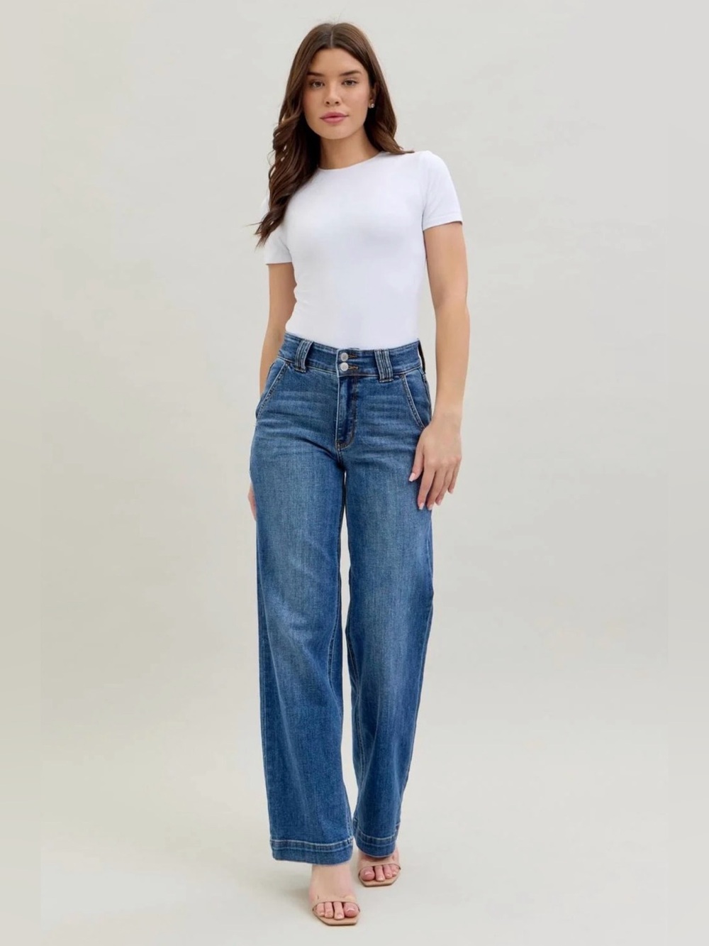 Judy Blue High Waist Double Button Wide Leg Denim Jeans 82558 Size 13/31